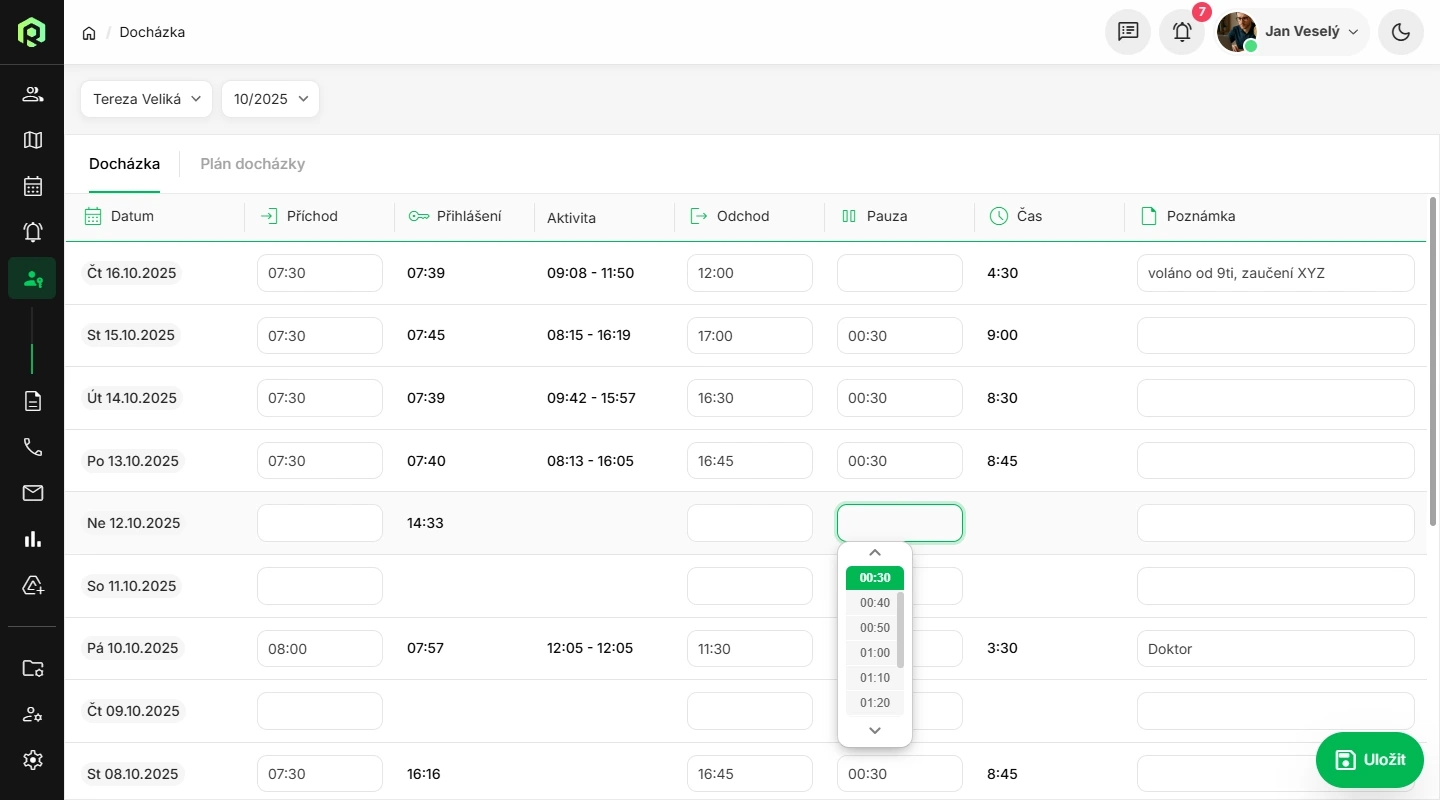 CRM Ramisys docházkový modul light mode